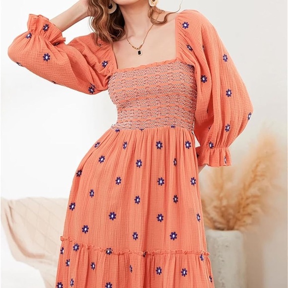 Free People Dahlia Embroidered Tiered Maxi Dress in the color Pearl Island - Picture 2 of 4